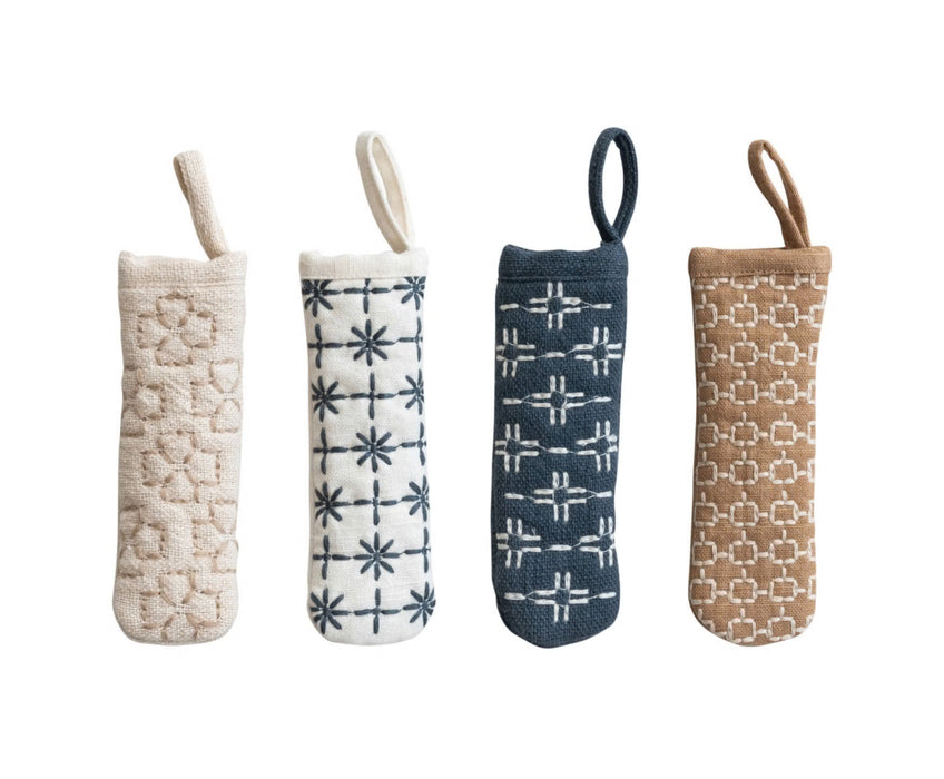 Cotton Pot Handle Cover with Embroidered Pattern & Loop, 4 Styles