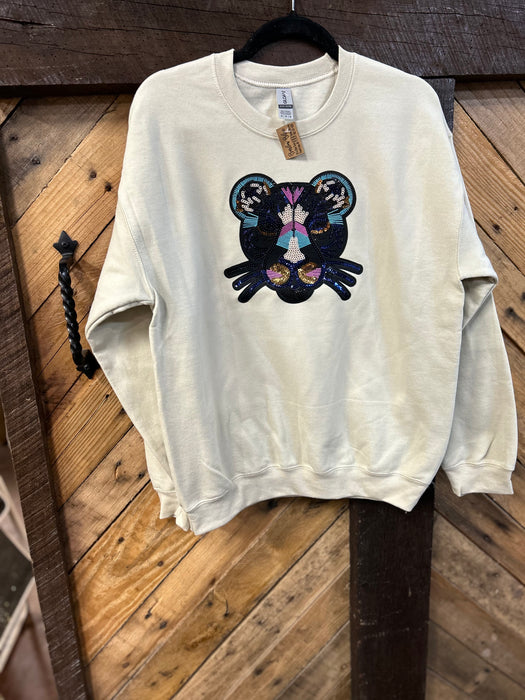 Sequin Panther Sweatshirt. XL & 2XL