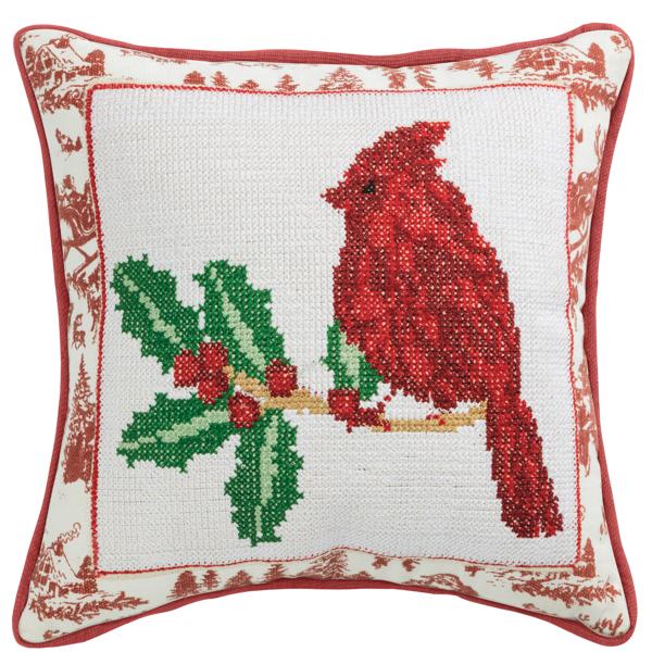 Needlepoint Square Cardinal Pillow
