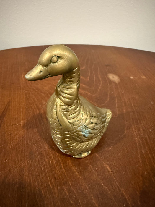 Small Vintage Brass Duck with Bow Figurine – Solid Brass Bird Collectible