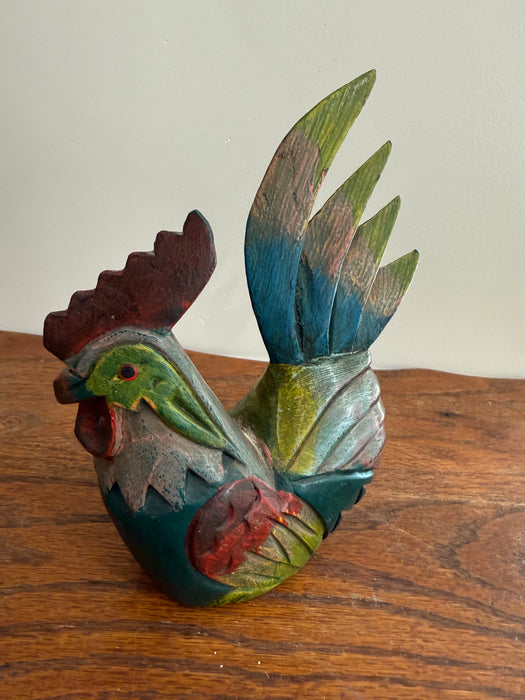Vintage Hand-Carved & Painted Wooden Rooster Figurine