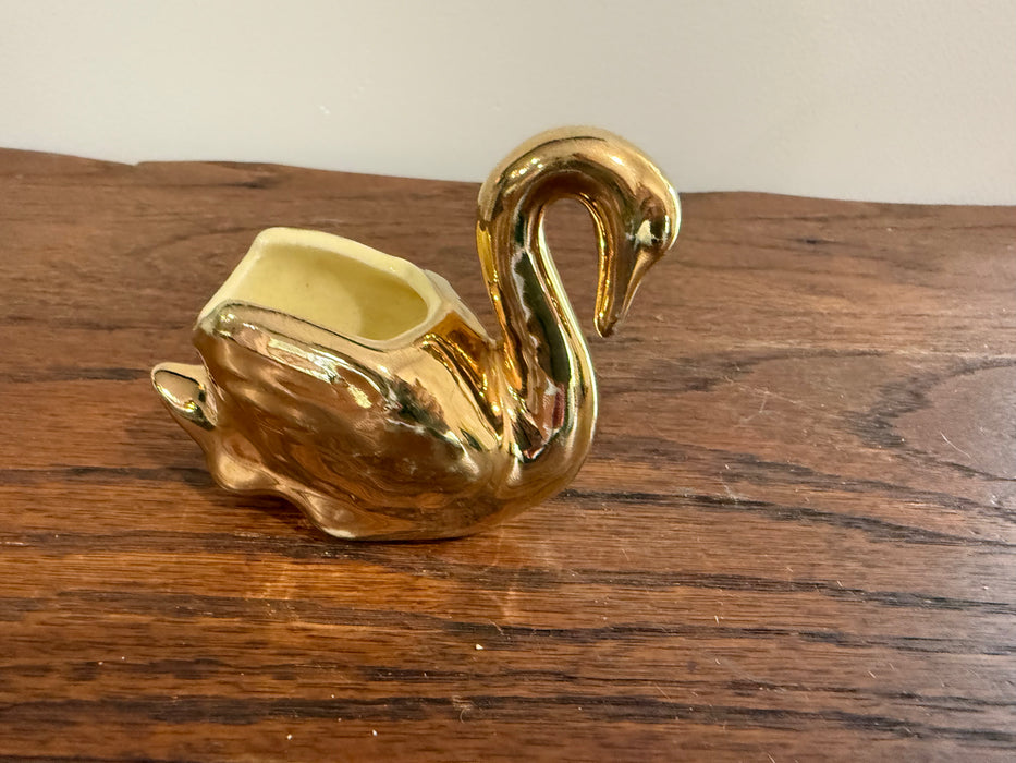 Vintage Small Gold Swan Ceramic Planter Trinket– Mid-Century Glam Accent