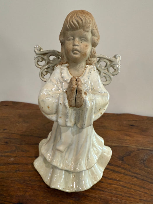 Vintage Ceramic Praying Angel Figurine – Cream Glazed with Rustic Finish