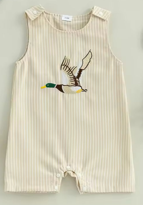 Overalls Romper with Embroidered Duck for Baby Boys