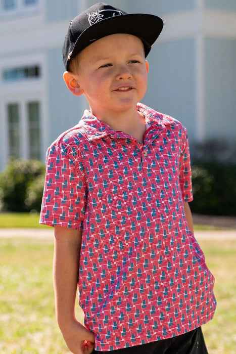 TODDLER/YOUTH Burlebo American Flag Performance Polo. 4T, YXS & YM