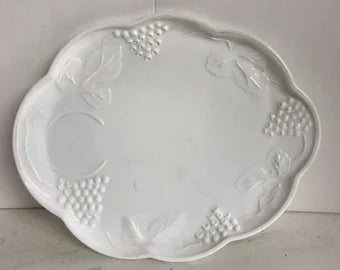 Vintage Milk Glass Snack Tray. Grape Pattern. 1960’s.