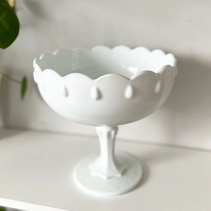 Vintage Large Milk Glass Bowl on Pedestal, Tear Drop Design