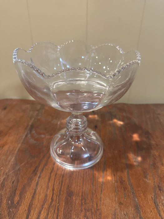 Vintage Clear Glass Footed Bowl on Pedastool. Frosted Rose detail.