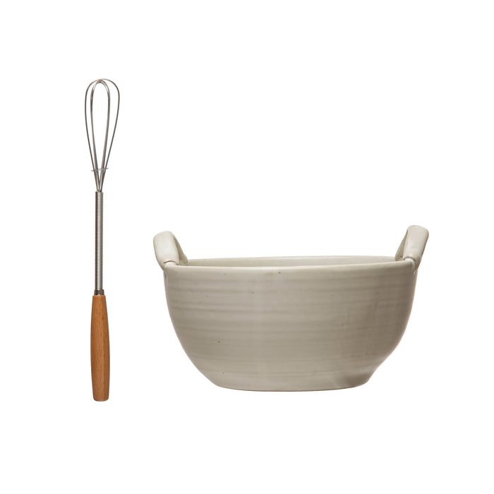 Stoneware Bowl & Wisk Set