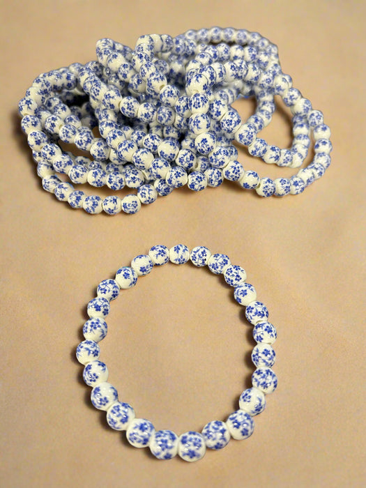 Blue & White Chinoisserie Look Beaded Bracelet.  Sold Individually