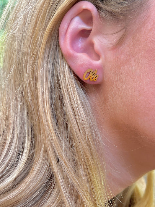 Ole Miss Gold Stud Logo Earrings