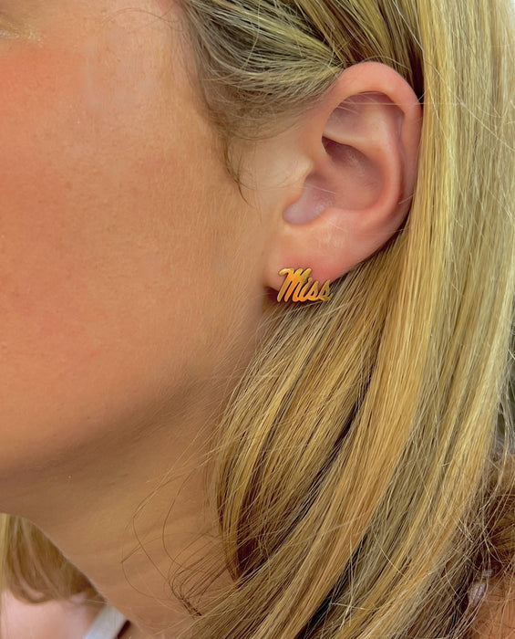 Ole Miss Gold Stud Logo Earrings