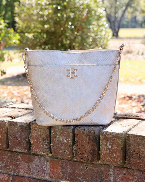 Brielle Bucket Bag Shimmer Champagne Purse by Caroline Hill