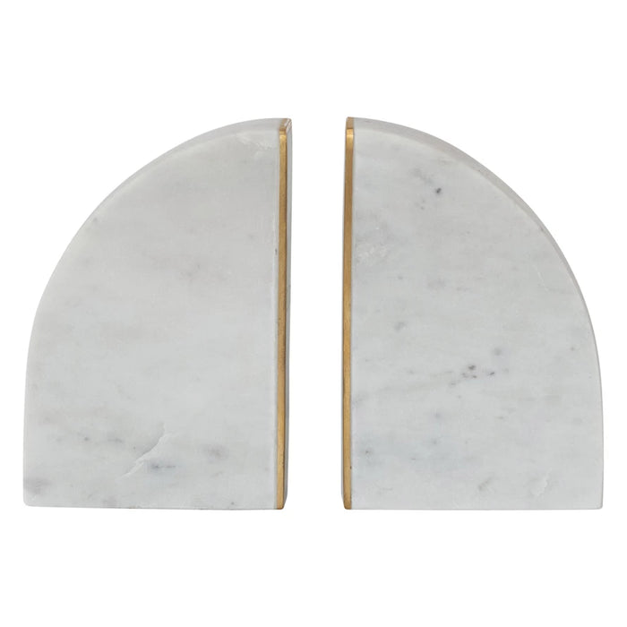 Marble Bookends w/ Brass Inlay, Gold Finish & White, Set of 2