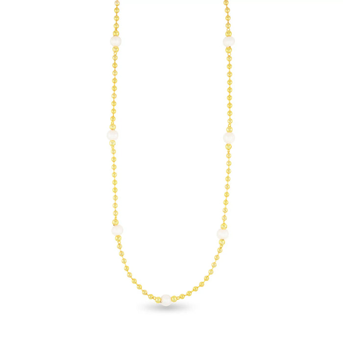 Gold Pearl and Beaded Chain Necklace