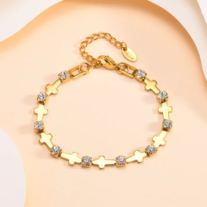 Gold Tone Cross Tennis Bracelet