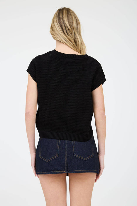 3d Floral Crochet Short Sleeve Sweater