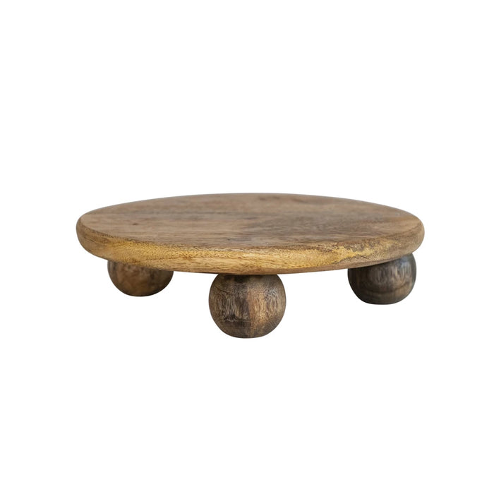 9-3/4" Round x 2-1/2"H Hand-Carved Mango Wood Pedestal, Natural