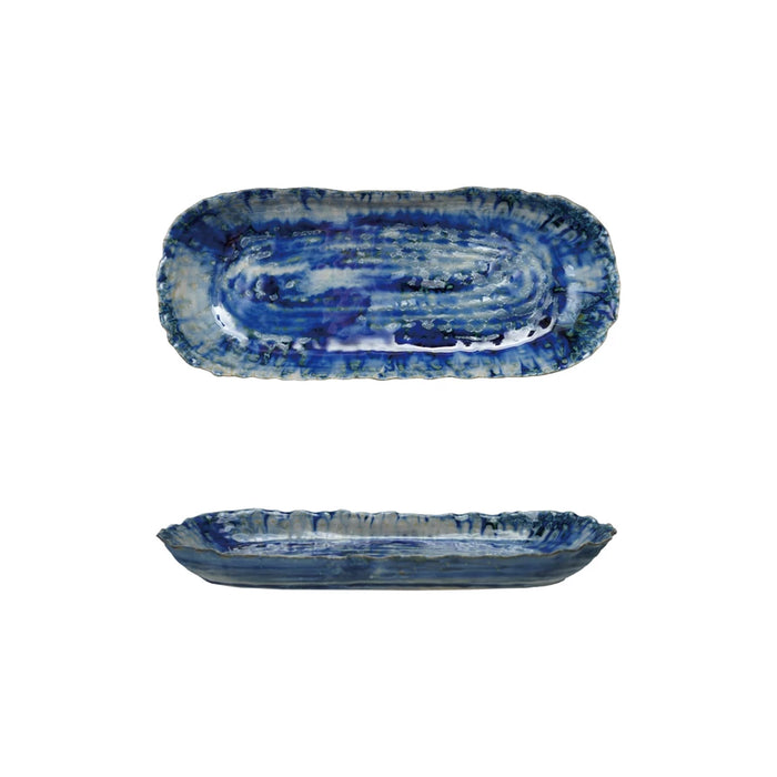 Stoneware Organic Shaped Platter, Reactive Crackle Glaze, Blue (Each One Will Vary)
