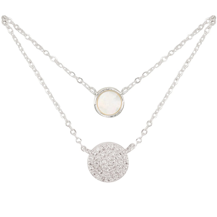 Silver CZ & MOP Dual Circle Necklace