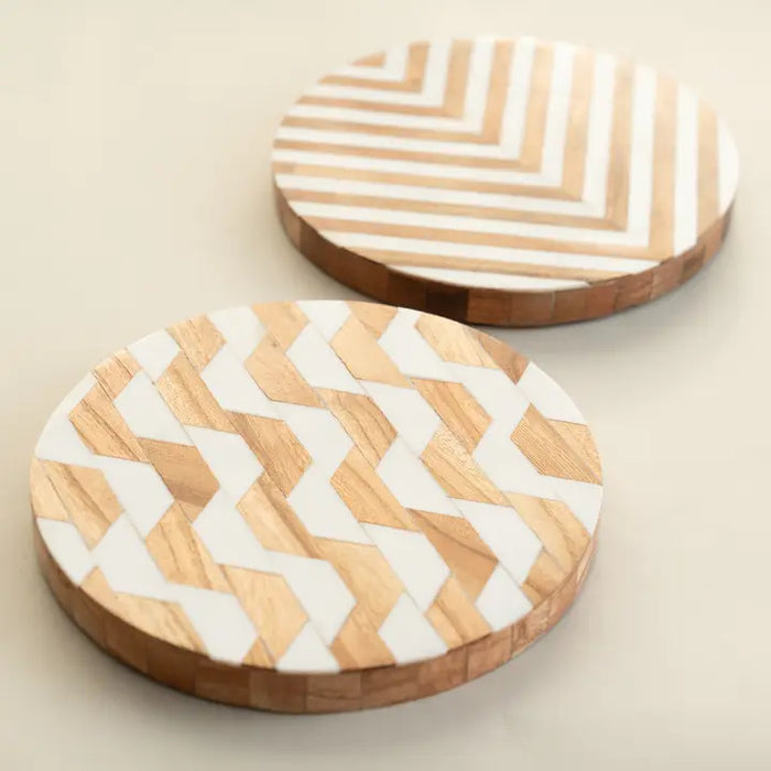 Geometric Bone & Wood Trays- Used as a hot plate