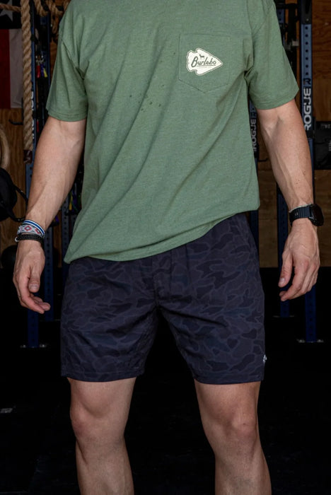 Men's Burlebo Black Camo Heather Athletic Shorts- Available in Different Inseam Sizes!