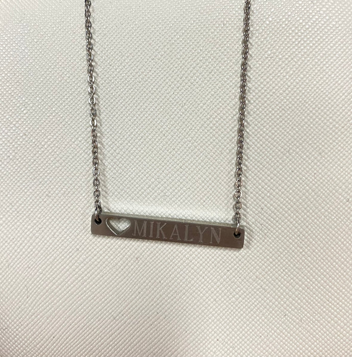 Bar Necklace with Heart Cut Out.  Customize to say ANYTHING you want!