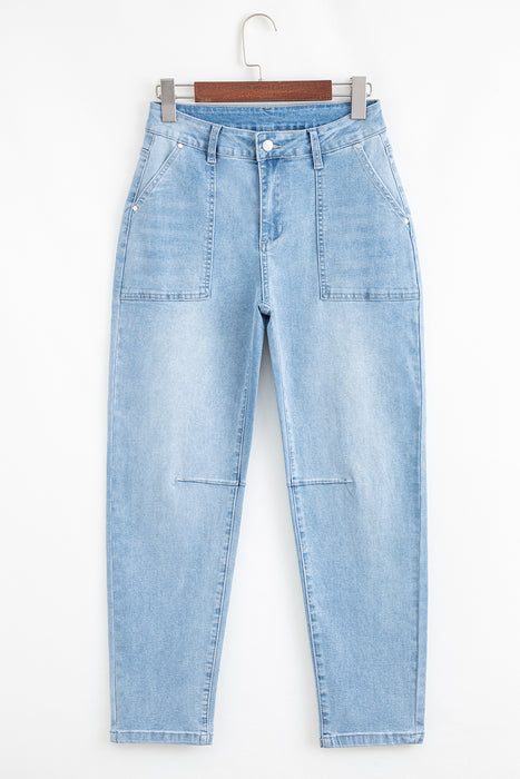 High-Rise Barrel Relaxed Fit Patch Pocket Jeans