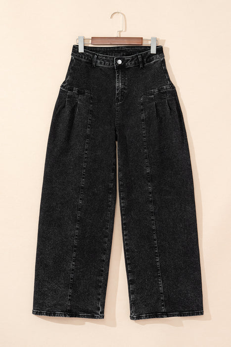 Chic Mineral Wash Pleated Wide-Leg Denim Pants