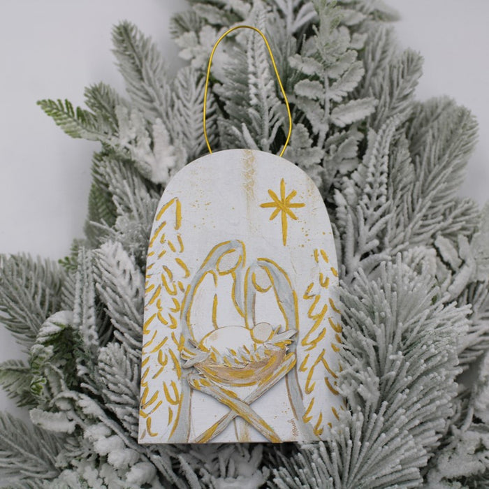 4x.5x6" Neutral Holy Family Layered Wood Ornament