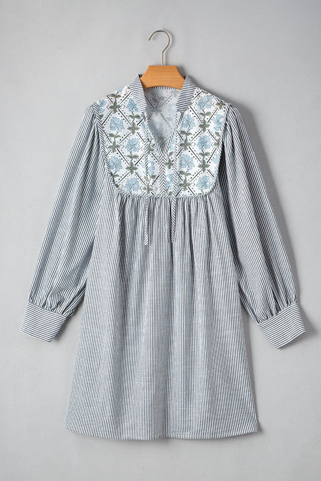 Stripe Floral Patchwork Tied Mini Dress