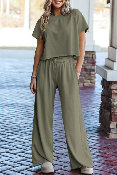 Green Raw Hem 2 Piece Pants Set