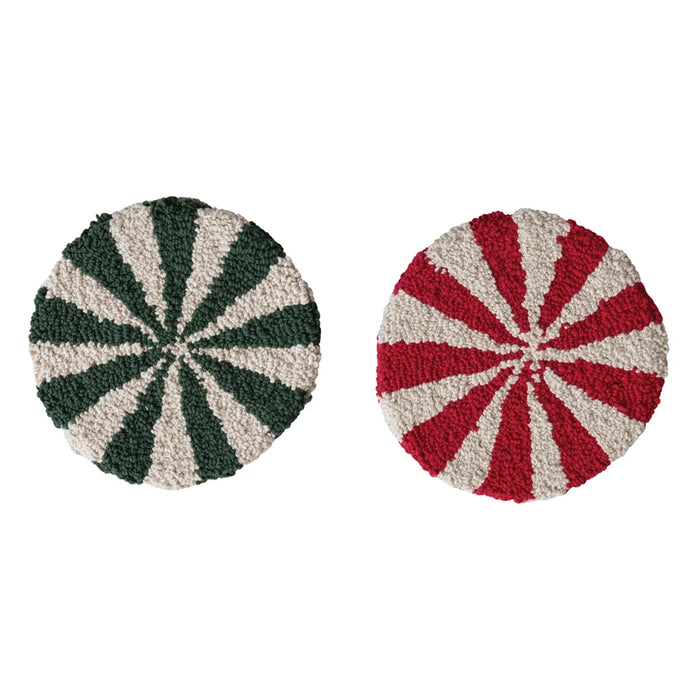 8" Round Cotton Tufted Candy Striped Trivet- Available in 2 Colors