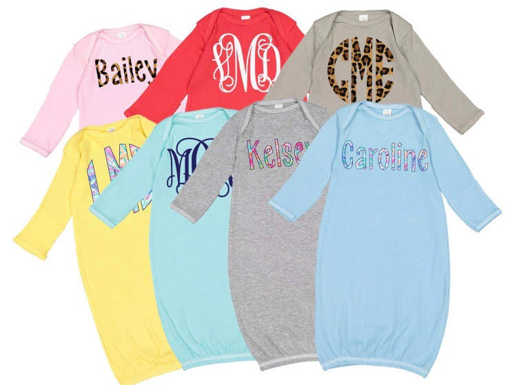 Personalized Baby Gown Layette. Optional Matching Hat.