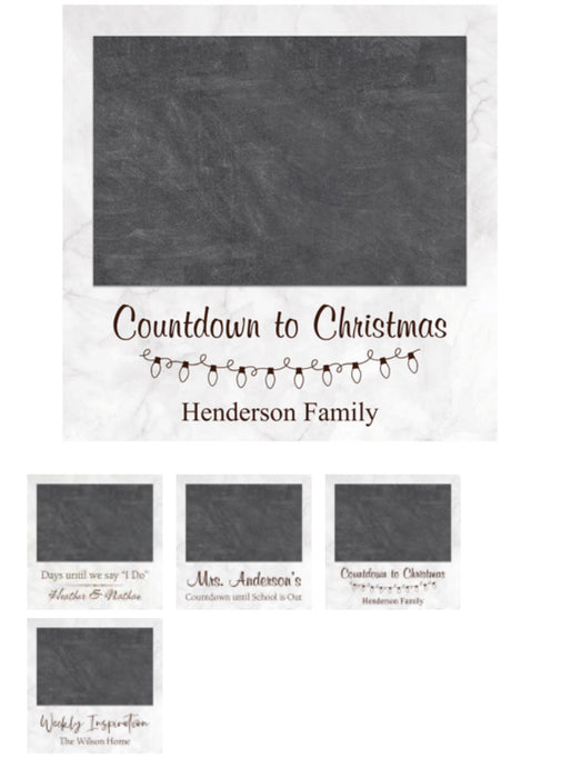 Personalized Chalk Board Sign for ANY occasion.  Can be personalized to say anything.  Some ideas are shown.  7"x7".  Personalization NOT included.