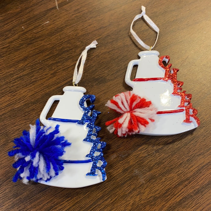 Cheer Megaphone Ornament. Personalized Ornament.