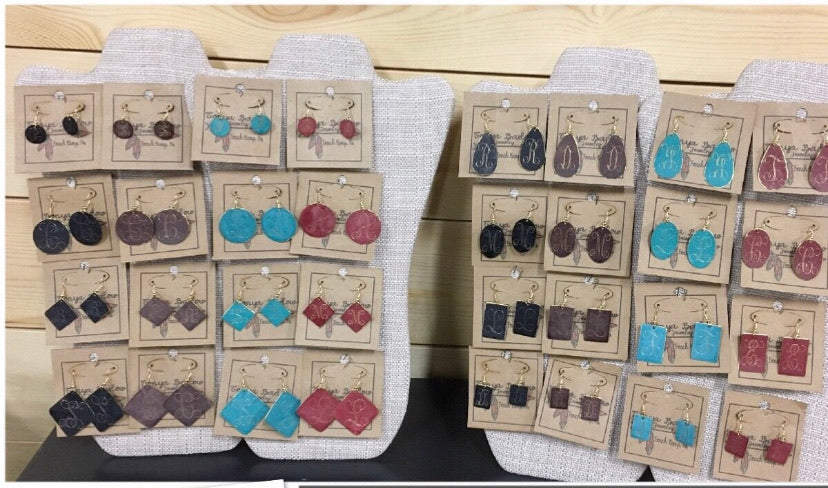 $5 Monogrammed Earrings!  Very lightweight.  Choose your color and initial.