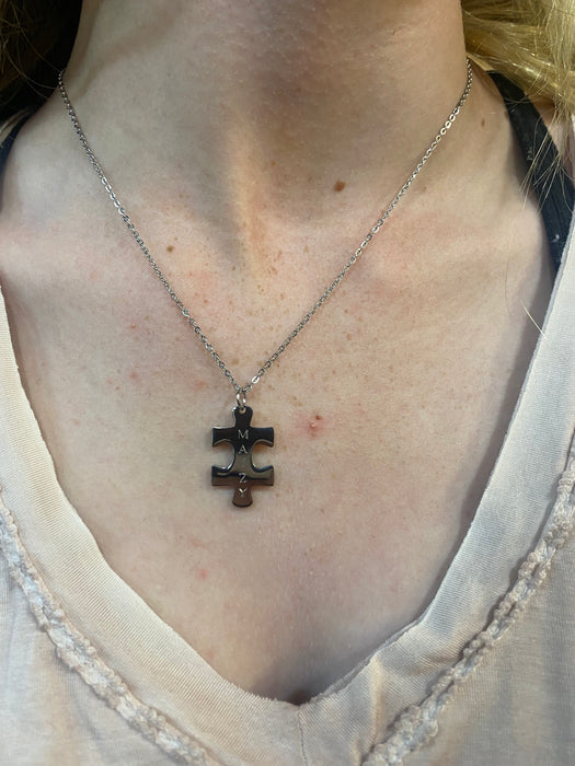 Silver Puzzle Piece Monogram Necklace