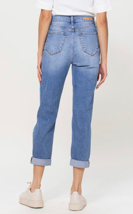 High Rise Jeans with Rolled Ankle Cuff (can be unrolled) by Cello.  Sizes 3, 7, 18, 22