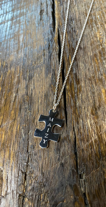 Silver Puzzle Piece Monogram Necklace