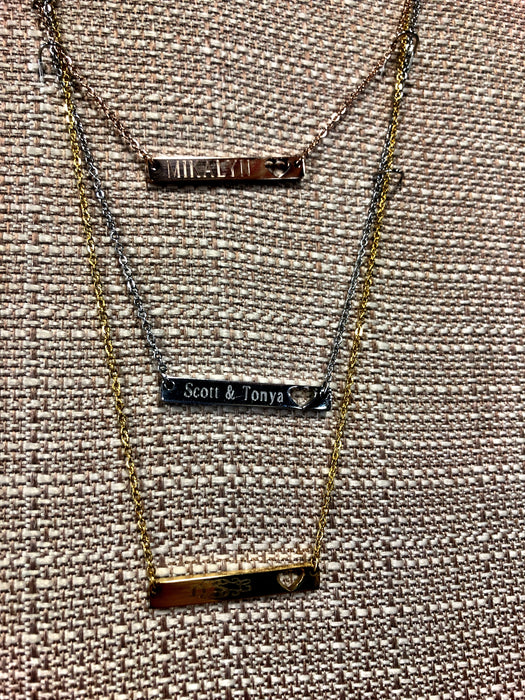 Bar Necklace with Heart Cut Out. Customize to say ANYTHING you want!