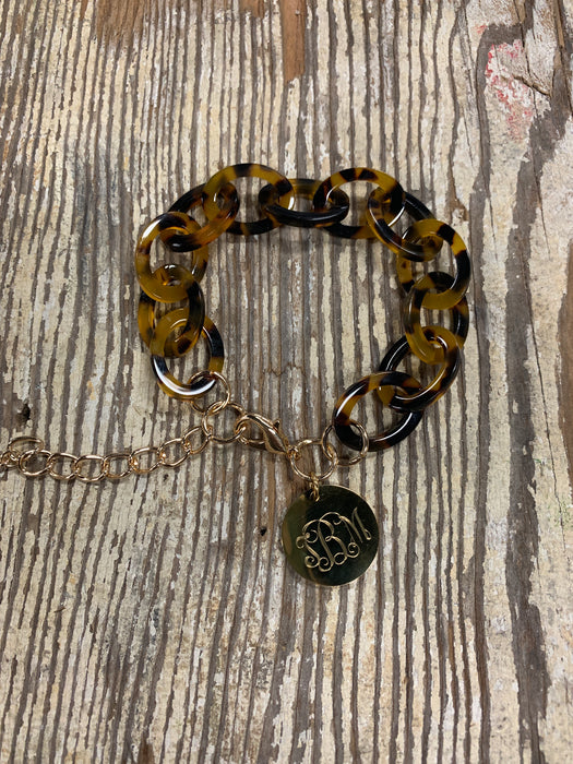 Tortoise Shell Bracelet with Monogrammed Disc