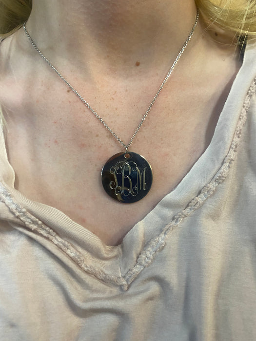 Silver Round Monogram Necklace