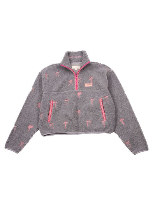 Grey Taylor Sherpa Half Zip Pullover with Pink Bows by Simply Southern