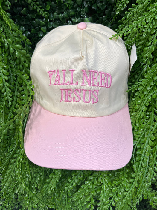 Y'all Need Jesus Pink & Cream Hat