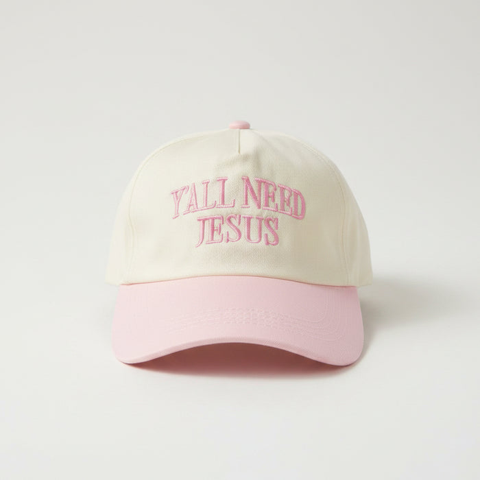 Y'all Need Jesus Pink & Cream Hat