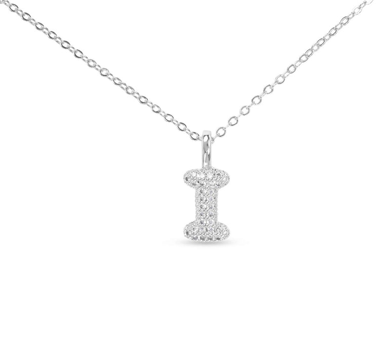 Silver CZ Large Initial Necklace-18 Letters