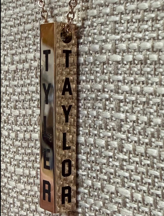 4 Sided Vertical Bar Necklace.  Custom Names or Text Included. ROSE GOLD only $15.