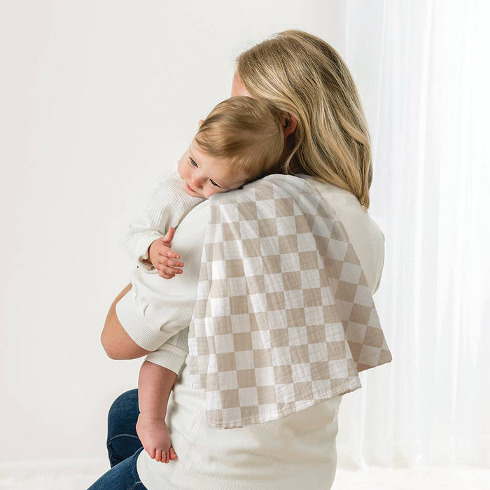 Breastfeeding Boss™: Toast Checkerboard Color.  Swaddle & Breastfeeding Cover in one.