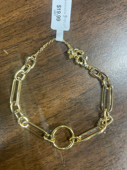 Gold Mixed Link With Charm Clasp Bracelet